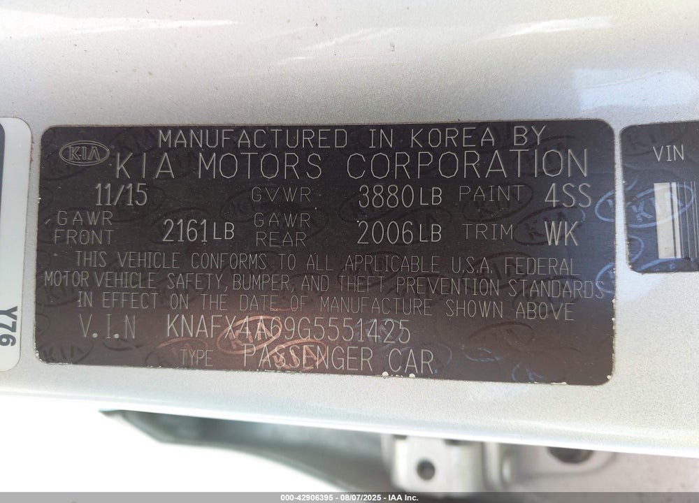 2016 KIA FORTE LX VIN: KNAFX4A69G5551425
