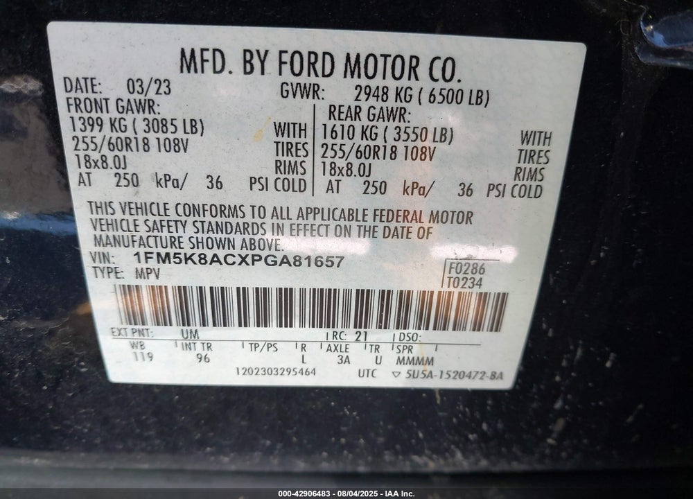 2023 FORD POLICE INTERCEPTOR UTILITY VIN: 1FM5K8ACXPGA81657