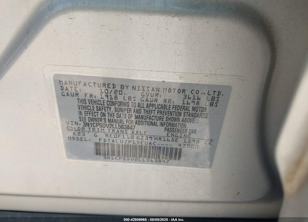 2020 NISSAN KICKS VIN: 3N1CP5DV2LL563847