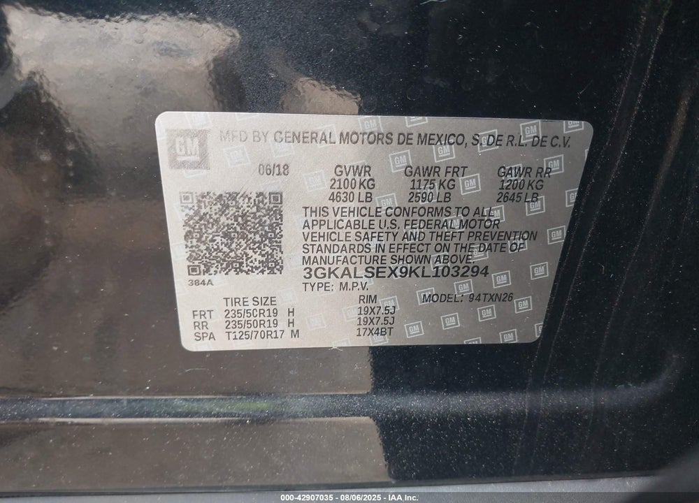 2019 GMC TERRAIN DENALI VIN: 3GKALSEX9KL103294