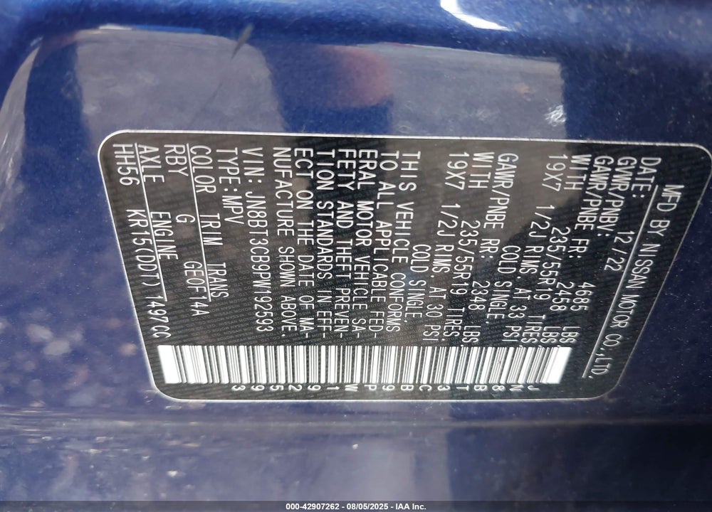 2023 NISSAN ROGUE VIN: JN8BT3CB9PW192593
