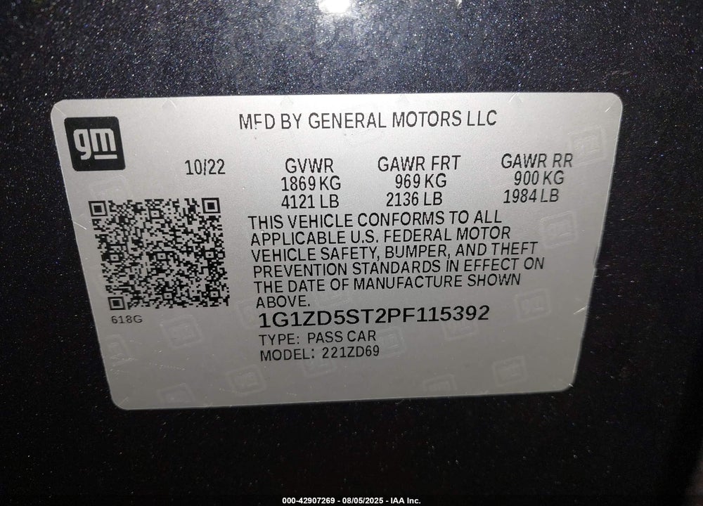 2023 CHEVROLET MALIBU VIN: 1G1ZD5ST2PF115392