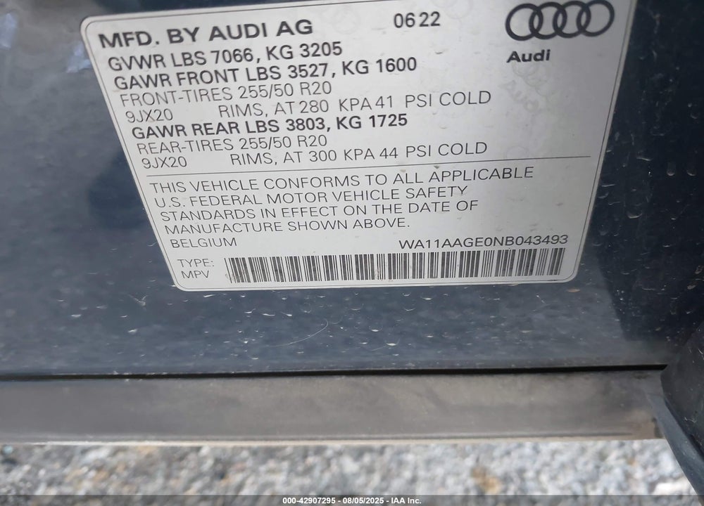 2022 AUDI E-TRON SPORTBACK PREMIUM S LINE QUATTRO VIN: WA11AAGE0NB043493