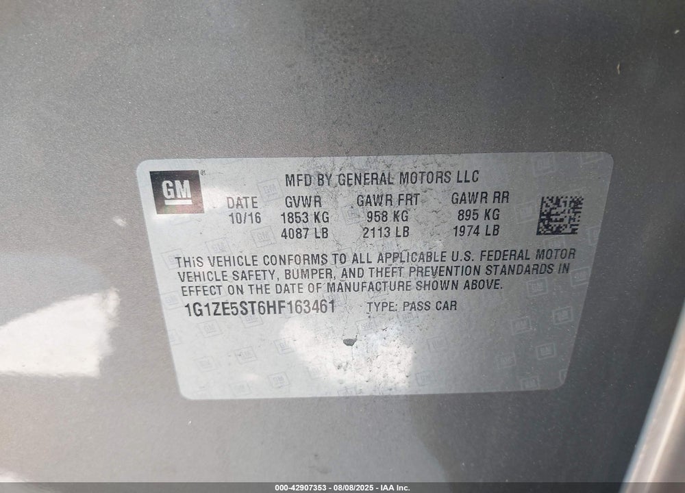 2017 CHEVROLET MALIBU VIN: 1G1ZE5ST6HF163461