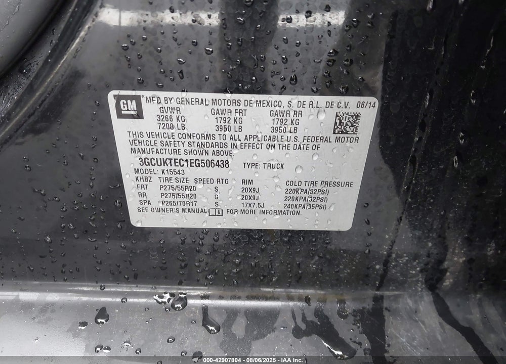 2014 CHEVROLET SILVERADO 1500 VIN: 3GCUKTEC1EG506438