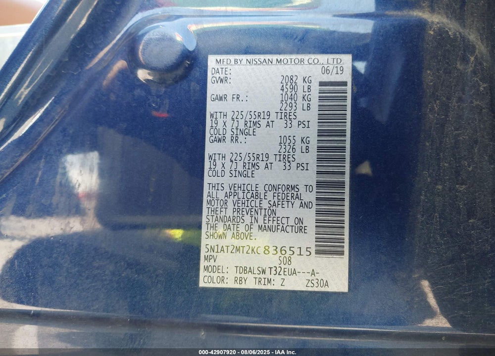 2019 NISSAN ROGUE VIN: 5N1AT2MT2KC836515