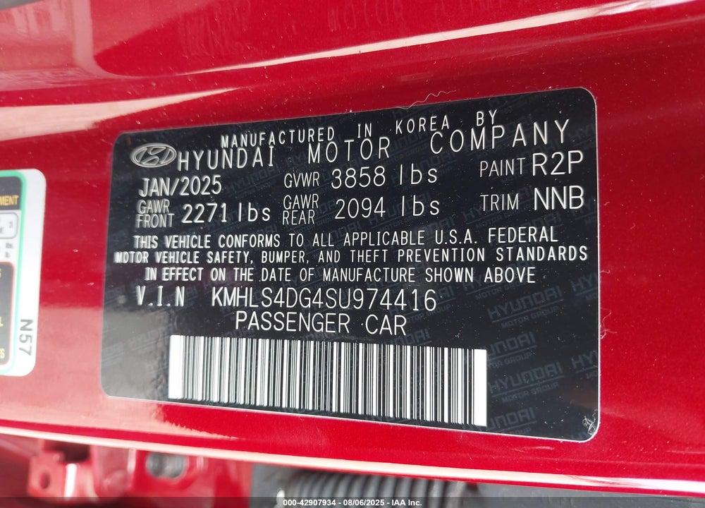 2025 HYUNDAI ELANTRA VIN: KMHLS4DG4SU974416