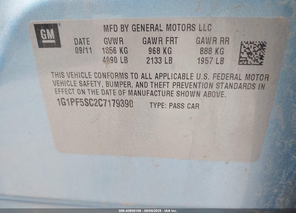 2012 CHEVROLET CRUZE VIN: 1G1PF5SC2C7179390