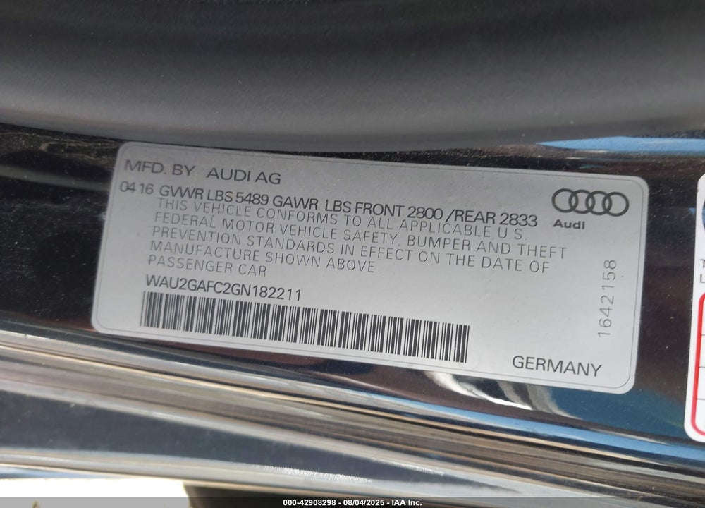 2016 AUDI A7 VIN: WAU2GAFC2GN182211