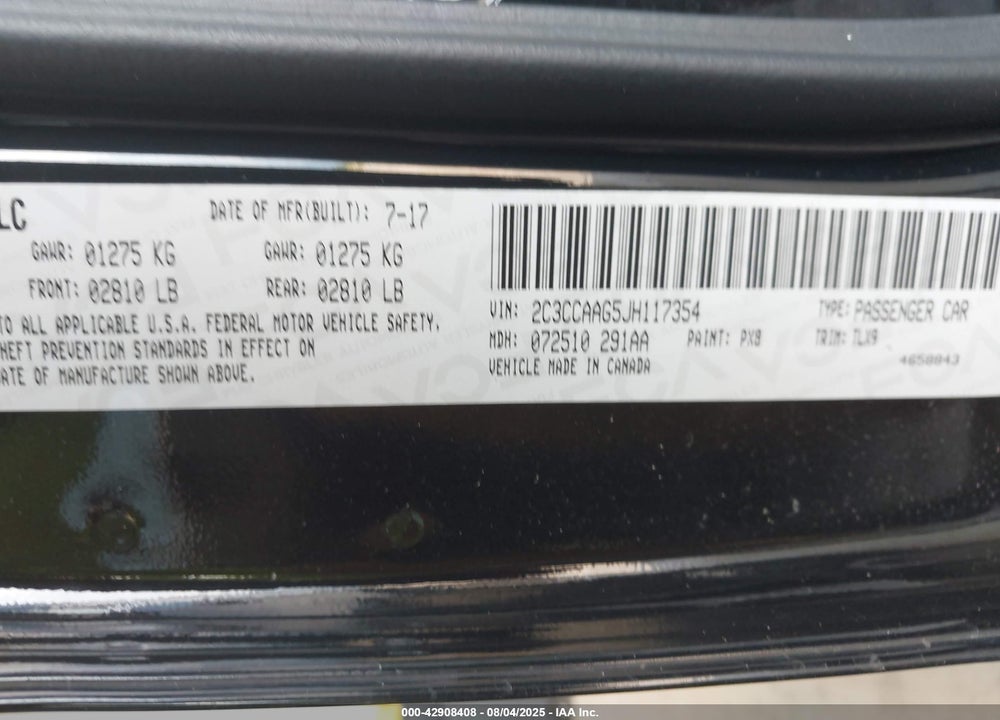 2018 CHRYSLER 300 VIN: 2C3CCAAG5JH117354