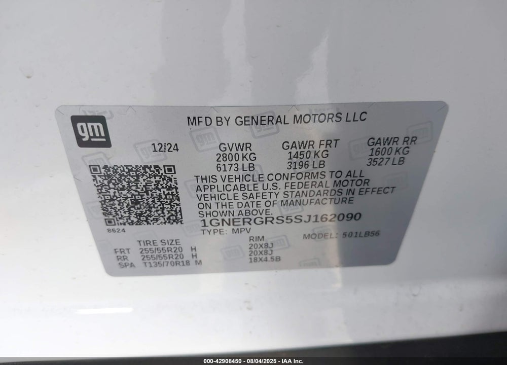 2025 CHEVROLET TRAVERSE VIN: 1GNERGRS5SJ162090