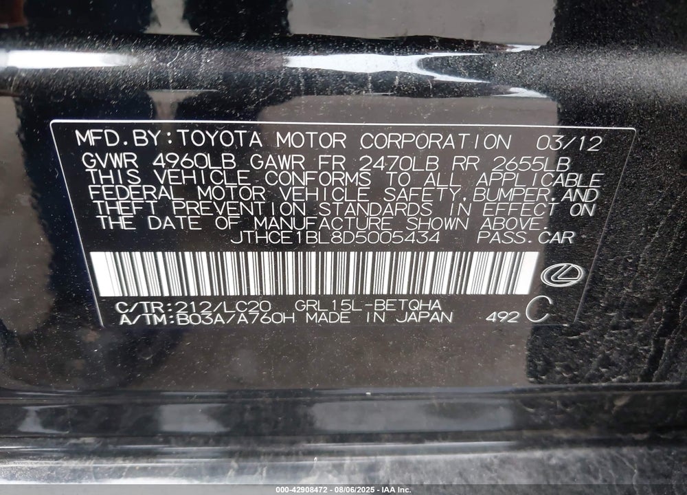 2013 LEXUS GS 350 VIN: JTHCE1BL8D5005434