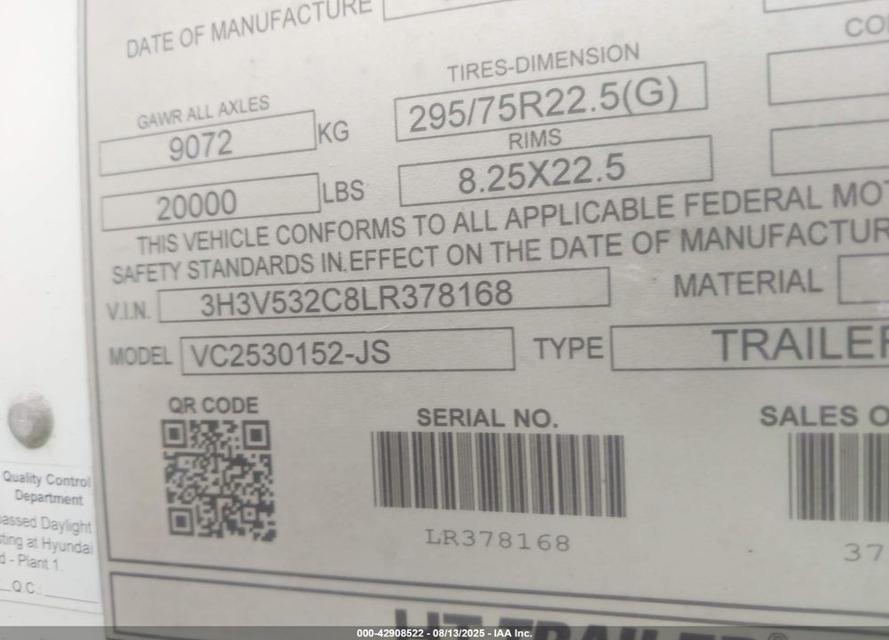 2020 HYUNDAI TRANSLEAD INC --- VIN: 3H3V532C8LR378168