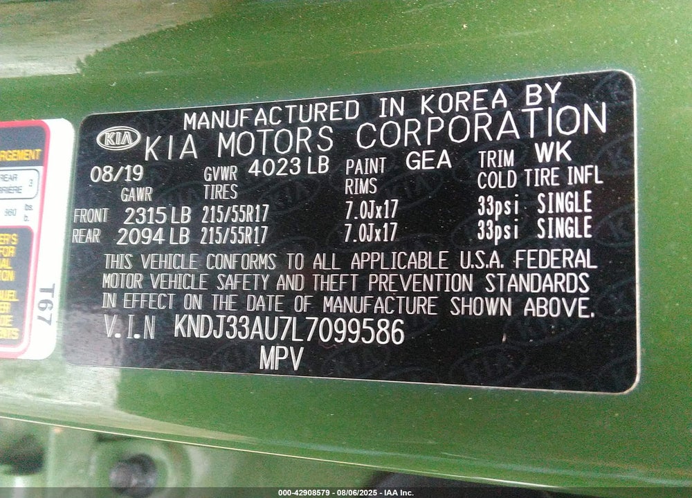 2020 KIA SOUL VIN: KNDJ33AU7L7099586