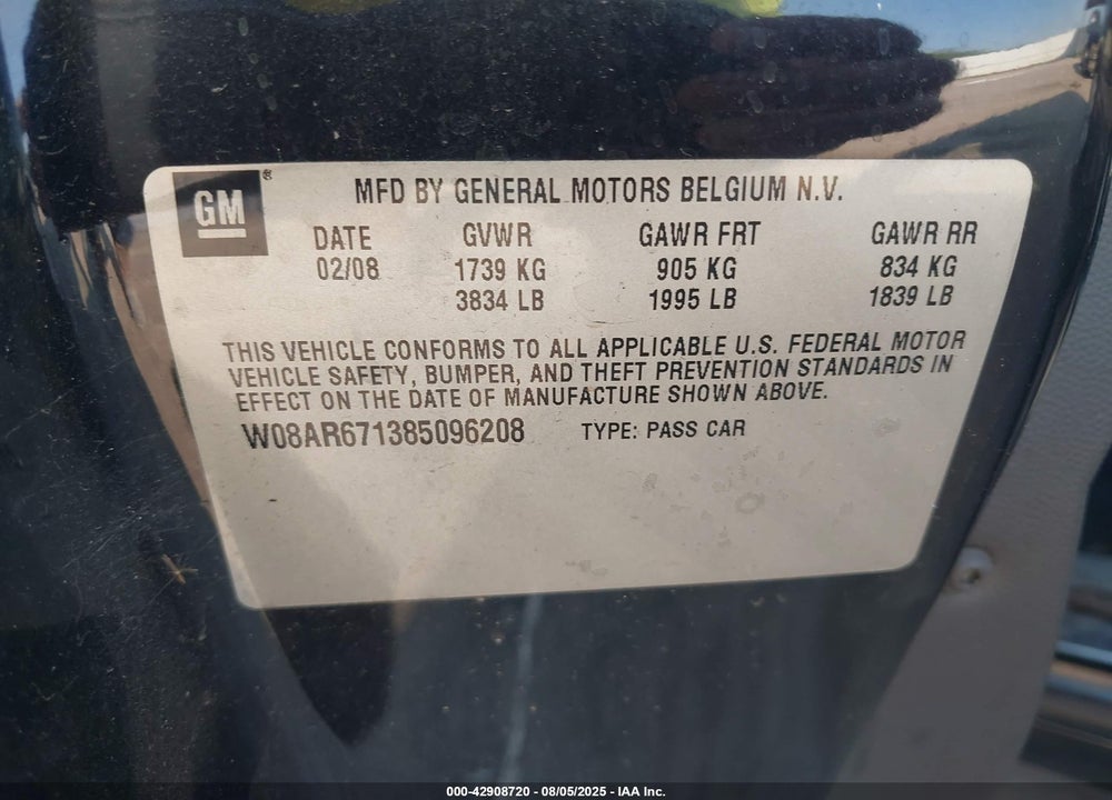 2008 SATURN ASTRA VIN: W08AR671385096208