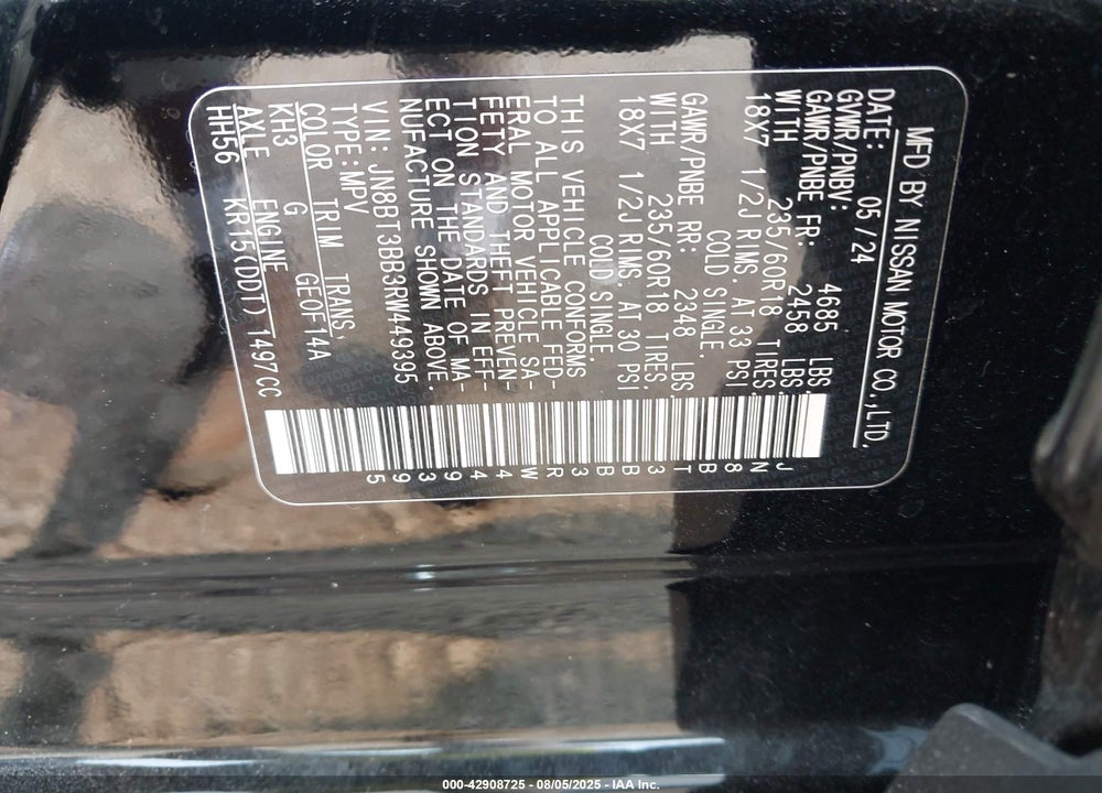 2024 NISSAN ROGUE VIN: JN8BT3BB3RW449395