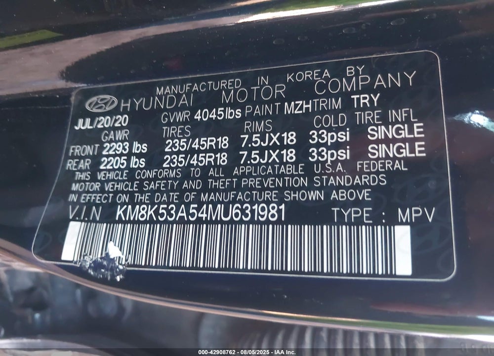 2021 HYUNDAI KONA VIN: KM8K53A54MU631981