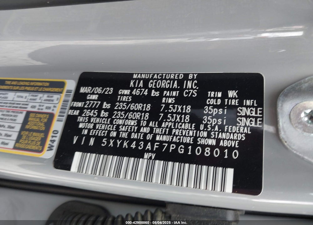 2023 KIA SPORTAGE VIN: 5XYK43AF7PG108010