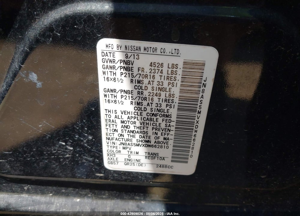 2013 NISSAN ROGUE VIN: JN8AS5MVXDW662810