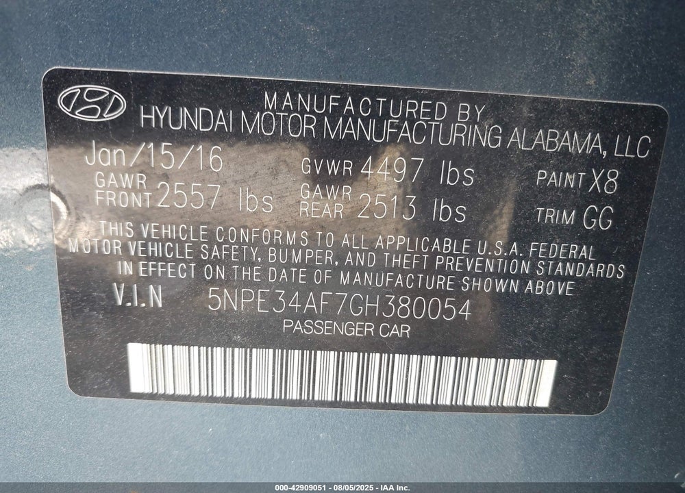 2016 HYUNDAI SONATA VIN: 5NPE34AF7GH380054