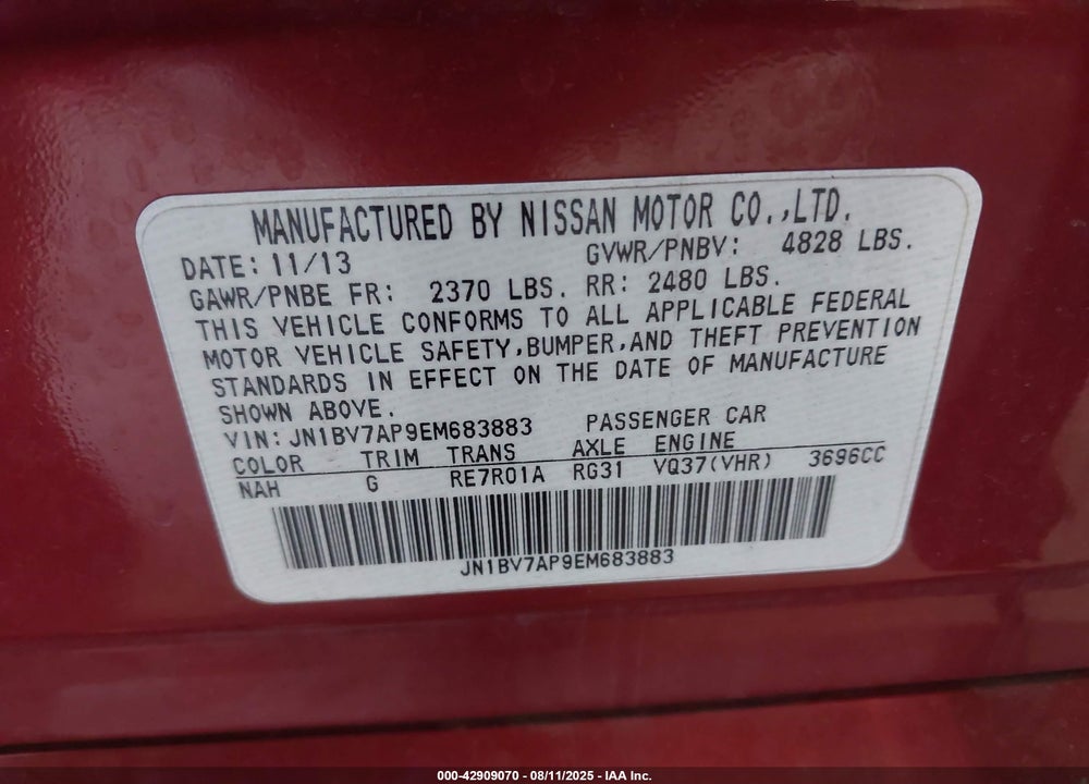 2014 INFINITI Q50 VIN: JN1BV7AP9EM683883