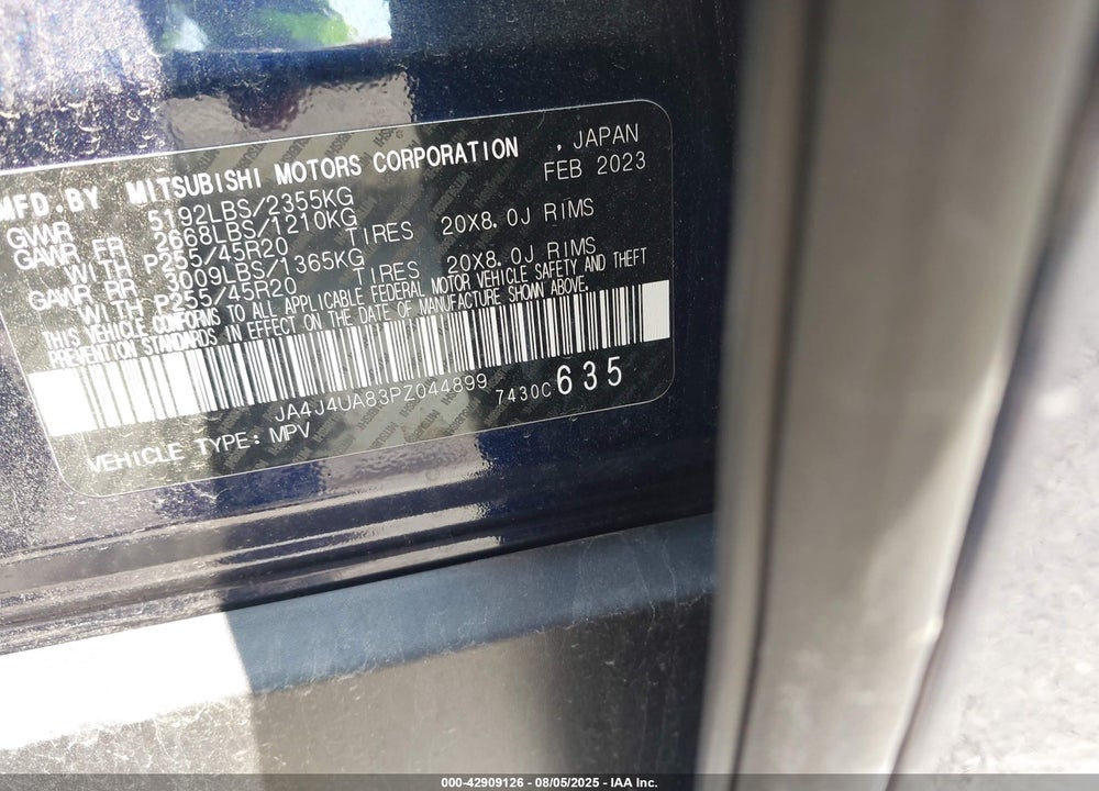 2023 MITSUBISHI OUTLANDER SE 2.5 S-AWC VIN: JA4J4UA83PZ044899