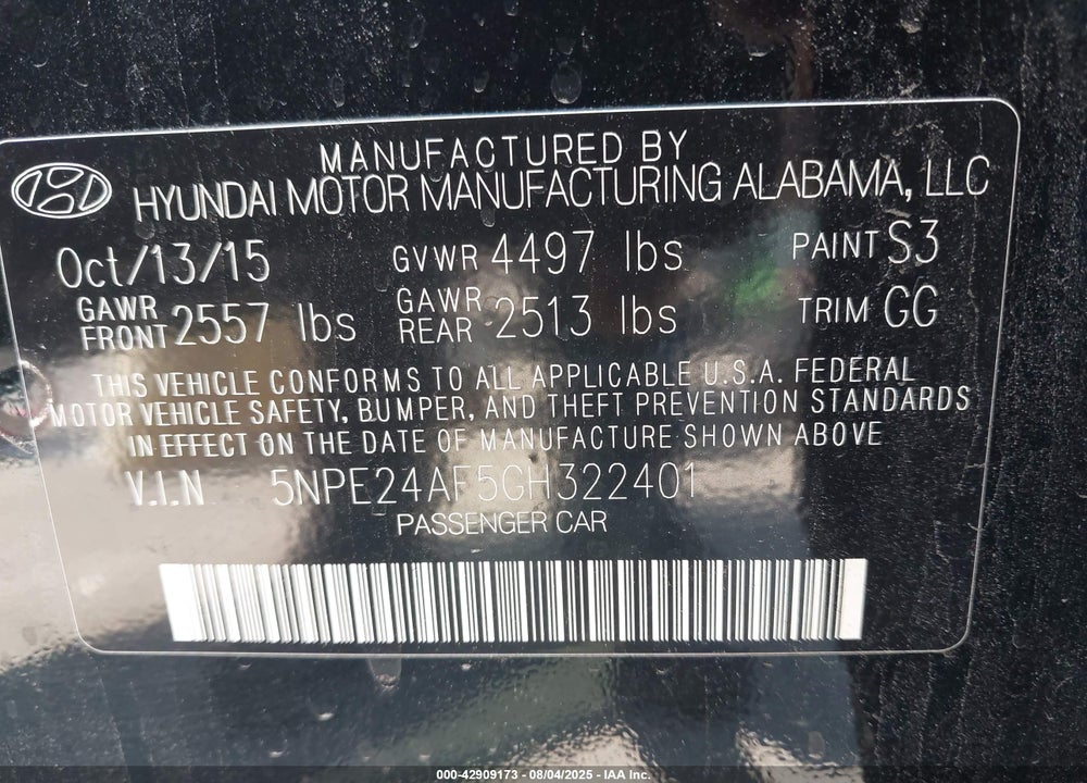 2016 HYUNDAI SONATA VIN: 5NPE24AF5GH322401