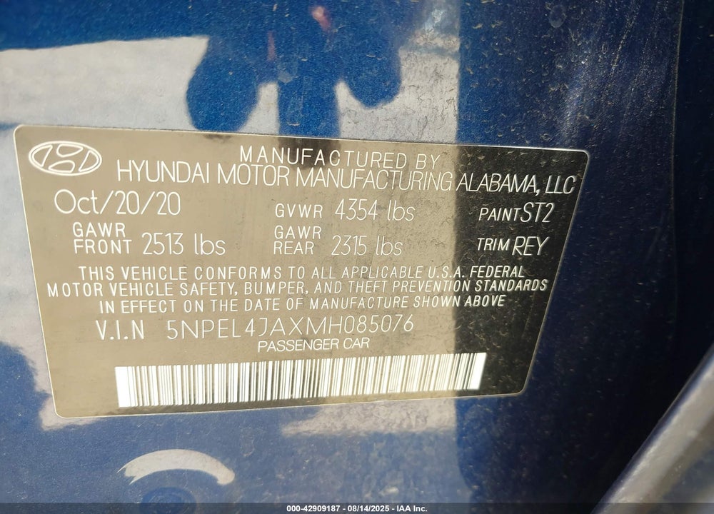 2021 HYUNDAI SONATA VIN: 5NPEL4JAXMH085076