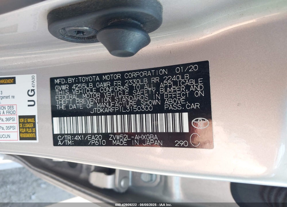 2020 TOYOTA PRIUS PRIME VIN: JTDKARFP1L3150300