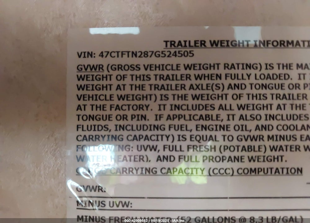 2007 FOUR WINDS TRAVEL TRAILER VIN: 47CTFTN287G524505