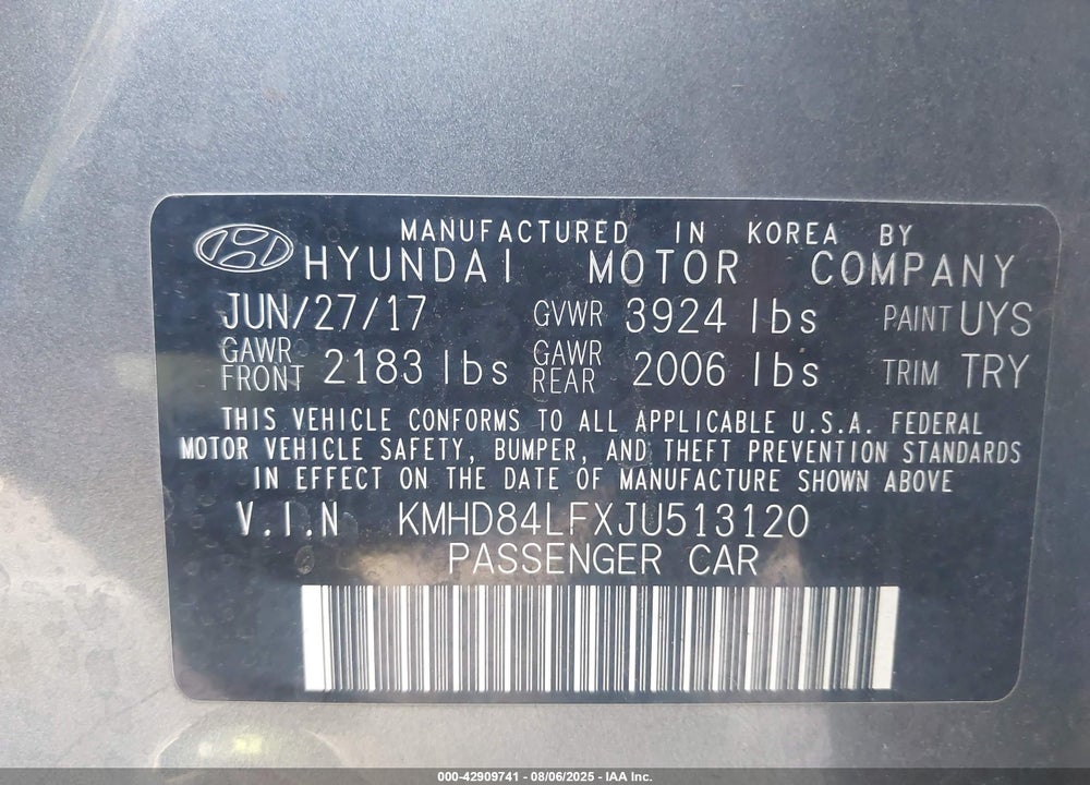 2018 HYUNDAI ELANTRA VIN: KMHD84LFXJU513120