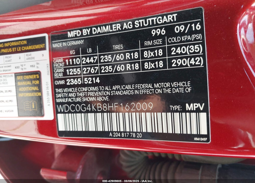 2017 MERCEDES-BENZ GLC 300 4MATIC VIN: WDC0G4KB8HF162009