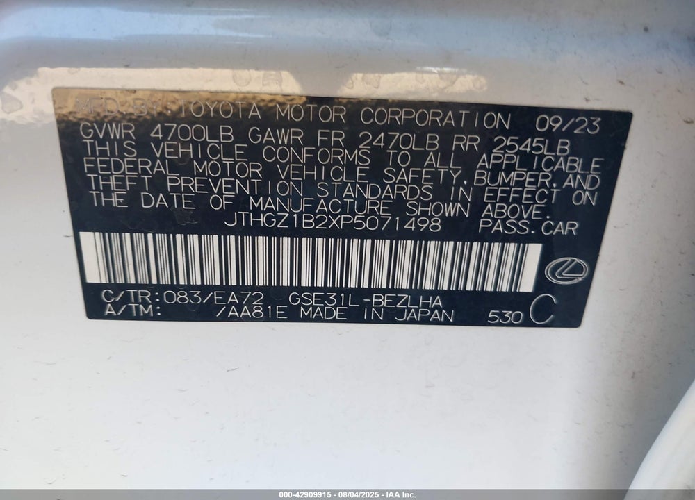 2023 LEXUS IS 350 VIN: JTHGZ1B2XP5071498