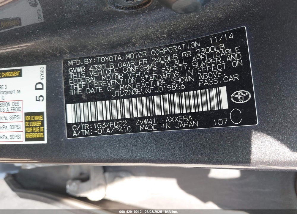 2015 TOYOTA PRIUS V VIN: JTDZN3EUXFJ015856