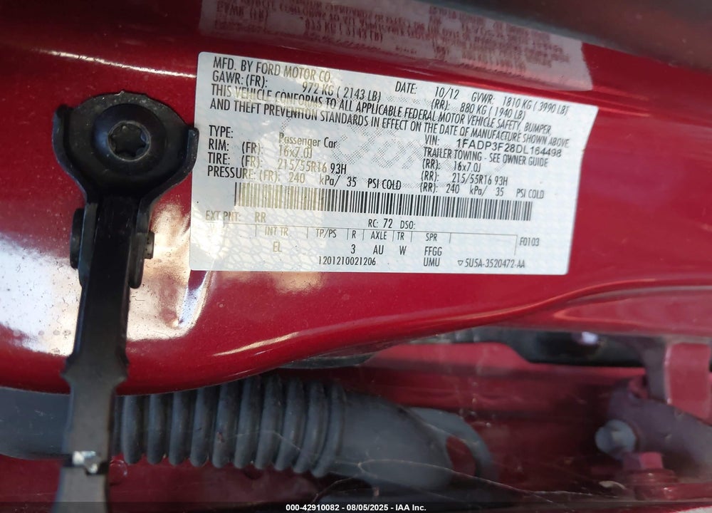 2013 FORD FOCUS VIN: 1FADP3F28DL164498