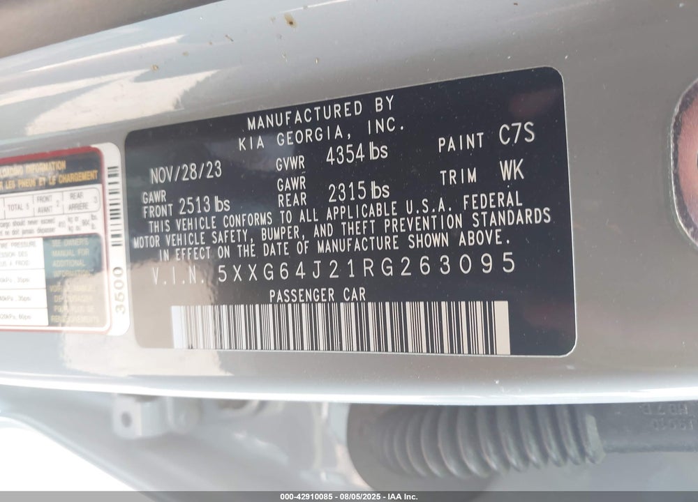 2024 KIA K5 VIN: 5XXG64J21RG263095