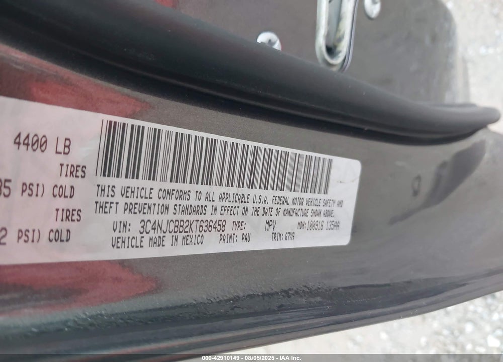 2019 JEEP COMPASS VIN: 3C4NJCBB2KT636458