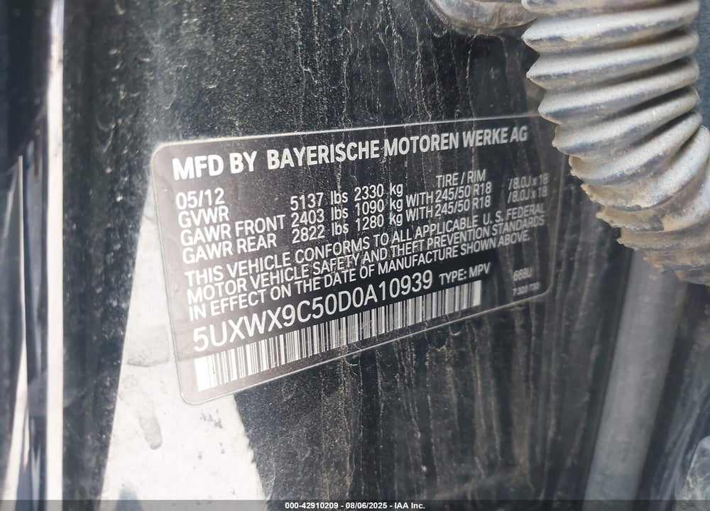 2013 BMW X3 VIN: 5UXWX9C50D0A10939