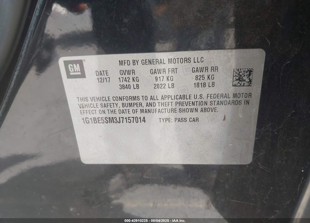 2018 CHEVROLET CRUZE VIN: 1G1BE5SM3J7157014