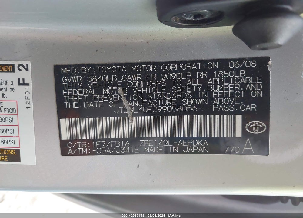 2009 TOYOTA COROLLA VIN: JTDBL40E299058056