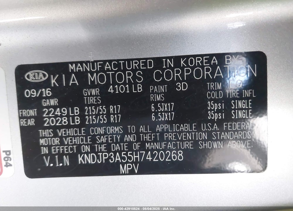 2017 KIA SOUL VIN: KNDJP3A55H7420268
