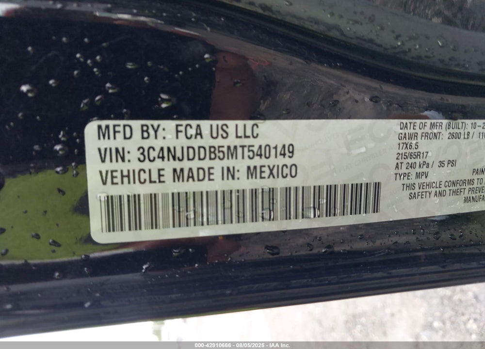 2021 JEEP COMPASS TRAILHAWK 4X4 VIN: 3C4NJDDB5MT540149