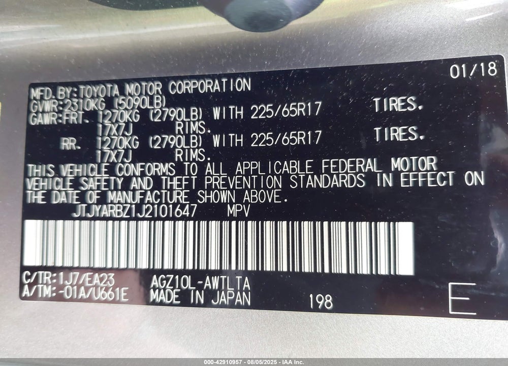 2018 LEXUS NX 300 VIN: JTJYARBZ1J2101647