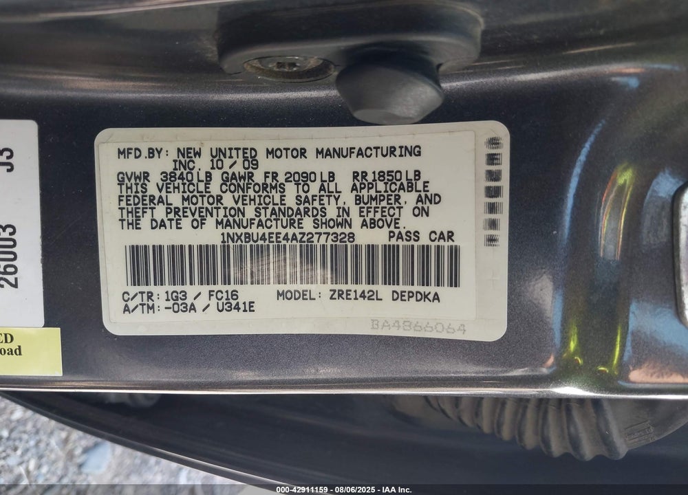 2010 TOYOTA COROLLA VIN: 1NXBU4EE4AZ277328