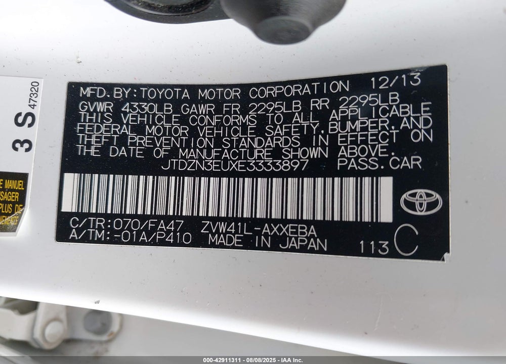 2014 TOYOTA PRIUS V VIN: JTDZN3EUXE3333897