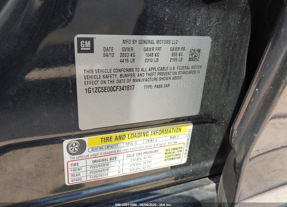 2012 CHEVROLET MALIBU VIN: 1G1ZC5E00CF341817