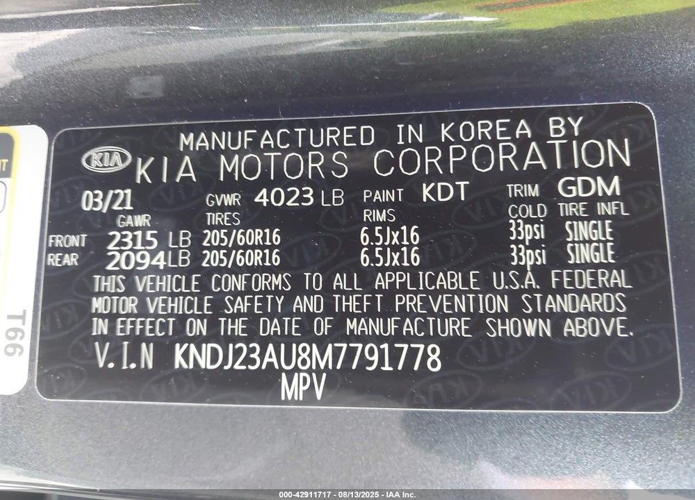 2021 KIA SOUL VIN: KNDJ23AU8M7791778