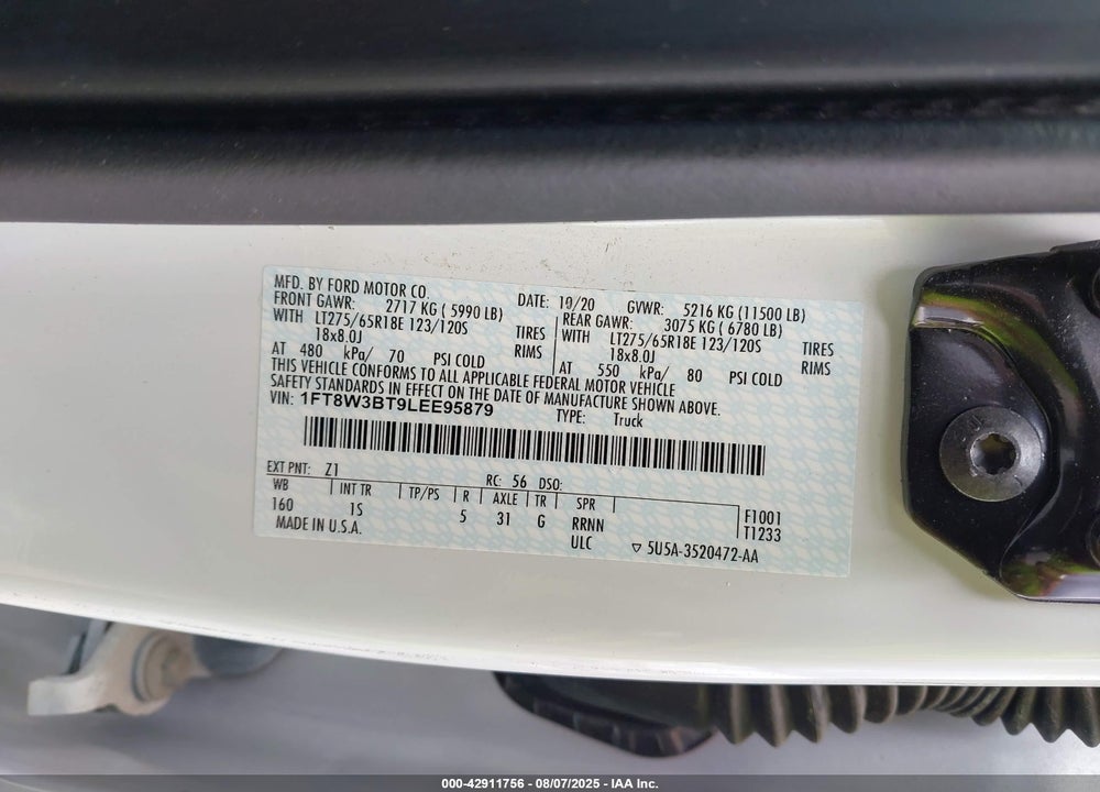 2020 FORD F-350 XL VIN: 1FT8W3BT9LEE95879