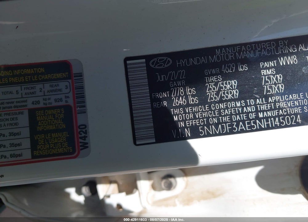 2022 HYUNDAI TUCSON VIN: 5NMJF3AE5NH145024