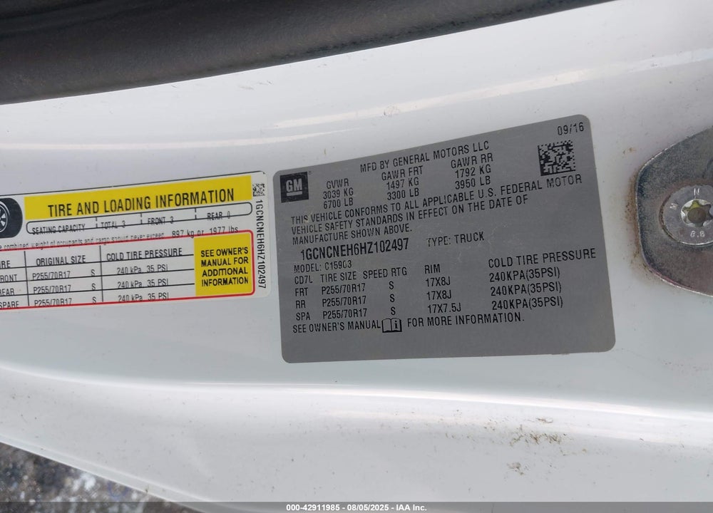 2017 CHEVROLET SILVERADO 1500 WT VIN: 1GCNCNEH6HZ102497